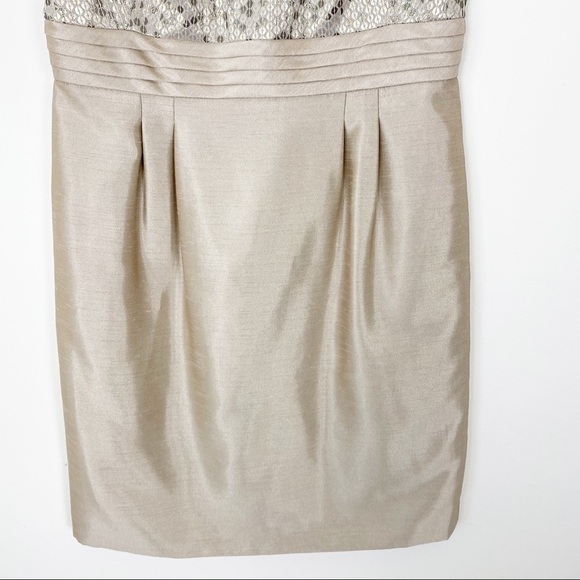 TAHARI ASL Gold Metallic Pleated Sheath Dress 12 Holiday Wedding Cocktail Party - Picture 4 of 7